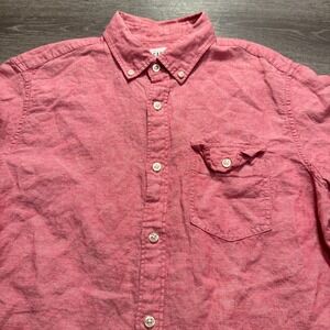 Gap‎ Shirt Mens Medium Pink Linen Blend Short Sleeve Button Pocket Costal Preppy